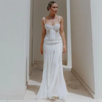 Сексуальное свадебное платье для женщин 2023, кружевные свадебные платья с русалочкой, длинные свадебные платья с вырезами на бретелях, белые