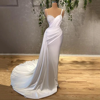 Сексуальные свадебные платья для женщин, Очаровательное платье невесты с жемчугом без рукавов 2023, белое платье-русалка длиной до пола, на заказ
