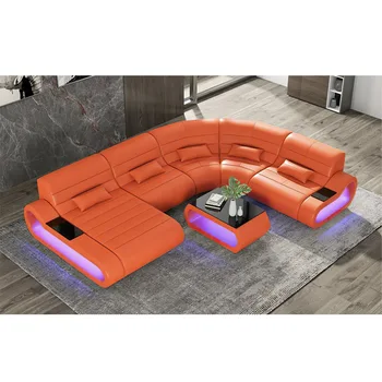 Секционный диван Smart Color Led для гостиной, коричневый комплект итальянских кожаных диванов