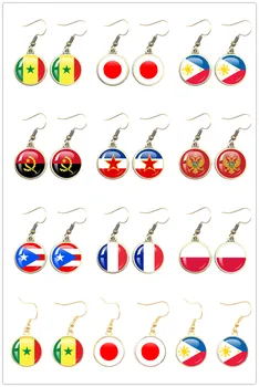 Серьги с национальным флагом Франции, Польши, Пуэрто-Рико, Черногории, Югославии, Анголы, Филиппин для женщин и девочек