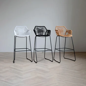 Скандинавские барные стулья, креативный барный стул из ротанга, кресло со спинкой из ротанга, кресло на открытом воздухе, стул для балкона, Железный Современный минималистичный высокий стул