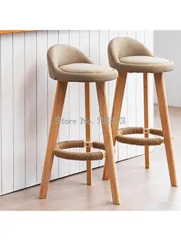 Скандинавский барный стул бытовой стул из цельного дерева со спинкой высокий табурет барный стул на стойке регистрации высокий табурет барный стул