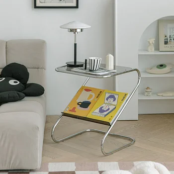 Скандинавский диван, приставной столик в гостиной, простой стеклянный угловой столик, маленький квадратный столик, журнальный столик, маленький столик, прикроватный столик