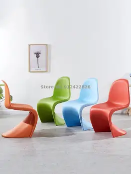 Скандинавский Красочный стул Pan Dong, Дизайнерский стул S-образной формы, стул на стойке регистрации, Модный Пластиковый обеденный стул, Простой косметический стул