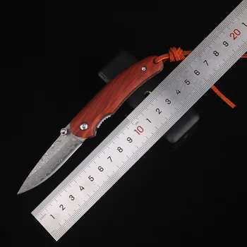 Складной нож из дамасской стали, уличный нож, складной нож с ручкой из красного сандалового дерева, портативный складной нож