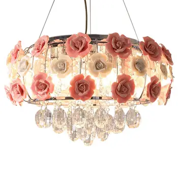Современная розовая хрустальная люстра Романтическая Роза Потолочный светильник Подвесной светильник для комнаты девушки Роскошная принцесса