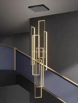 Современная светодиодная люстра с прямоугольным блеском, светильник для декора гостиной, Подвесной светильник для лестницы на чердаке