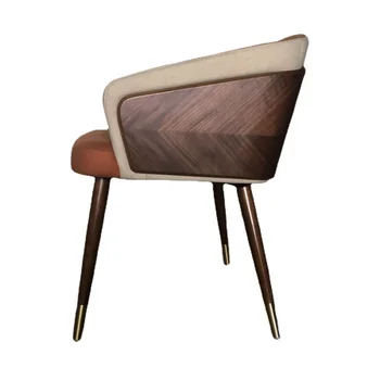 Современные обеденные стулья для отдыха Простые креативные элементы мебели для дома Nordic Restaurant Стул из массива дерева, кожаный стул с художественной спинкой