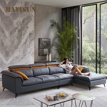 Современный L-образный высококачественный кожаный диван для гостиной Мастер-дизайн, простой диван для 4-6 человек, наборы мебели для домашней спальни