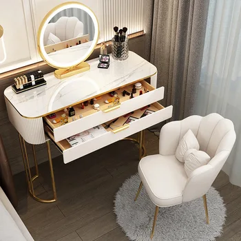 Современный минималистичный туалетный столик для хранения зеркал со светодиодной подсветкой, бело-серый Туалетный столик для спальни, мобильная мебель Comoda Pra Quarto