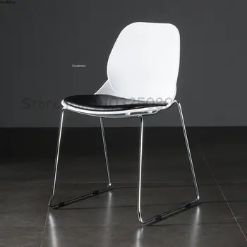 Современный Обеденный стул из кованого железа, Ресторанная Мебель, Кухонные Обеденные стулья, Минималистичные Пластиковые Обеденные стулья со спинкой для отдыха