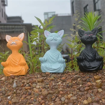 Статуэтка кошки для медитации, украшение ручной работы в виде кошки для наружного пространства