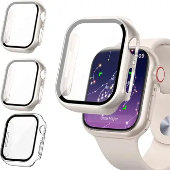 Стекло + Чехол для Apple Watch Case 8 7 6 SE 5 3 iWatch Accessorie Защитная Пленка для экрана Apple Watch Series 45 мм 40 мм 44 мм 41 мм 42 мм 38 мм