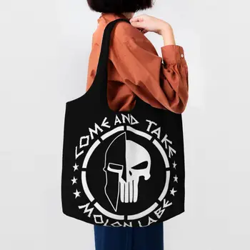 Сумка для покупок с модным принтом Sparta Molon Labe Spartan Skull Tote, моющиеся холщовые сумки для покупок, сумка для фотографий