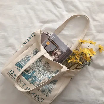 Сумки из хлопчатобумажной ткани, большая сумка для девочек, складная сумка для покупок, женская холщовая сумка для ежедневных студенческих книг London Daunt Books