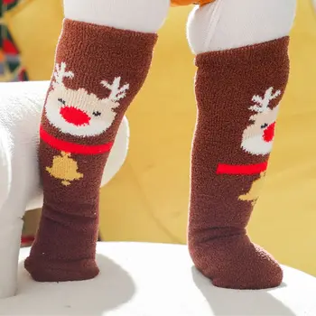 Теплые толстые носки в пол, дышащие чулки для взрослых и детей с изображением лося Санта-Клауса, рождественские носки, носки с длинными трубками, детские чулочно-носочные изделия