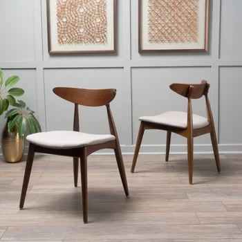 Тканевые обеденные стулья Noble House Branson, набор из 2-х стульев светло-серого цвета, мебель из орехового дерева