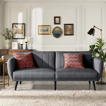 Тканевый раскладной диван-футон в рубчик, прочный и долговечный, 81,50 X 34,50 X 32,00 дюймов, серый
