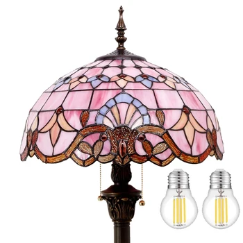 Торшер WERFACTORY Tiffany, Розовая Лампа для чтения из витражного стекла в стиле барокко, 16X16X64 Дюйма