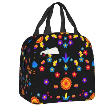 Традиционные Мексиканские утепленные сумки для ланча с цветочным рисунком для школы, офиса, Мексики, Герметичный термохолодильник Bento Box Для женщин и детей
