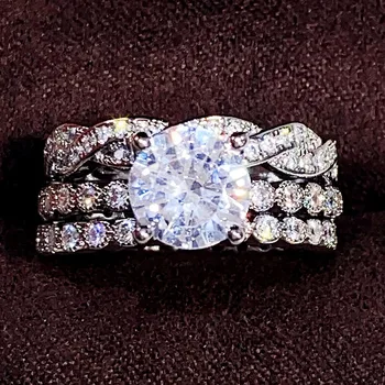 Трендовые три кольца для женщин с блестящим кубическим цирконием, обручальные кольца для свадебной вечеринки, роскошные модные украшения