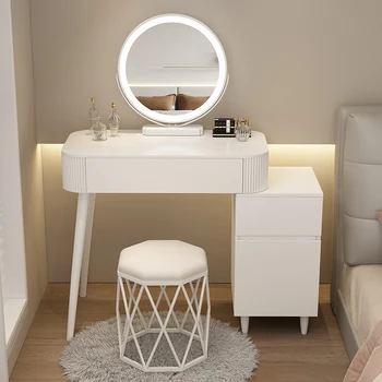 Удобные зеркальные комоды Для хранения На белом полу, Многофункциональный туалетный столик, Белая Маленькая деревянная мебель Schminktisch