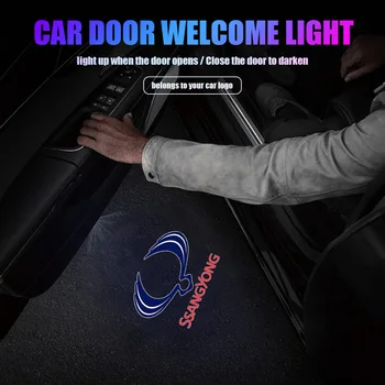 Универсальная светодиодная HD Беспроводная лампа с логотипом на двери автомобиля, Приветственный Лазерный прожектор для Ssangyong ActYon Tivoli Korando Musso Kyron