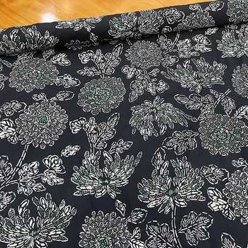 Фирменная крепдешиновая ткань, модный цветочный принт, черный дизайн, одежда из полиэстера, ткани для шитья своими руками, ткань для платья на метр