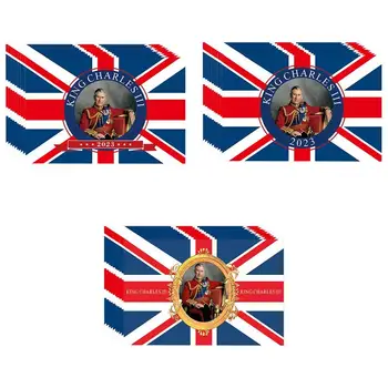 Флаги короля Чарльза III С размахивающими руками, печать из полиэстера С обеих сторон Спина к спине, пользовательский флаг Юнион Джек, Преемственность короля Чарльза