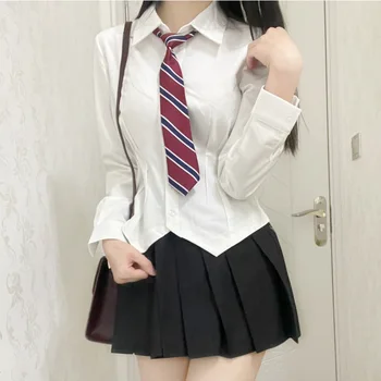 Форма JK для девочек, эластичная рубашка, комплект с короткой юбкой, женская облегающая школьная форма, женская рубашка, комплект JK, милый Сексуальный комплект из двух предметов