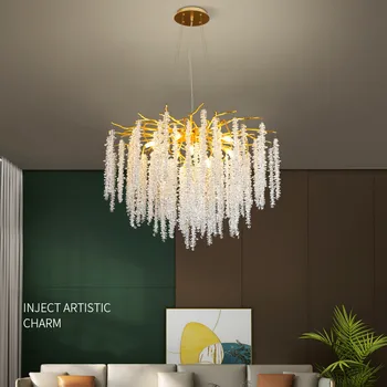 Художественная светодиодная люстра, подвесной светильник, декор комнаты, Современная ветка кристаллов K9, Подвесная гостиная, Подвесная столовая, внутренняя скандинавская лампа