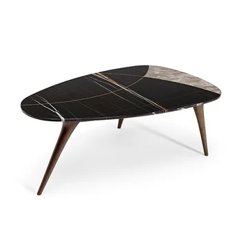 Чайный столик из итальянского светлого роскошного натурального мрамора из нержавеющей стали для гостиной дизайнерской формы