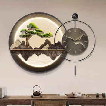 Часы Восточного искусства, настенные Металлические часы на батарейках, Большие Бесшумные Стеклянные часы для гостиной, Винтажный декор для дома