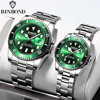 Часы для любителей бренда BINBOND для международной торговли, труда, люминесцентные водонепроницаемые кварцевые часы Lux Green Water Ghost Business Ms.