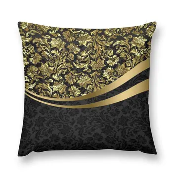 Черная И Золотая Цветочная Дамасская Подушка С Вышивкой, Наволочка Для Декоративной Диванной Подушки