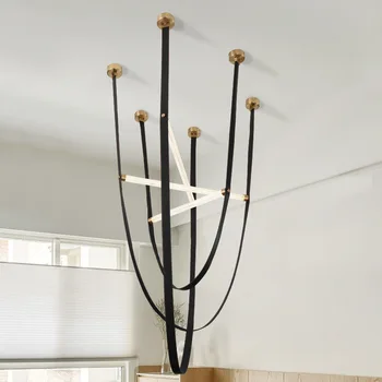 Черная коричневая красная светодиодная Итальянская дизайнерская люстра в стиле постмодерн на ремне, длинные кожаные лампы, подвесной светильник для домашнего декора, люстры для гостиной