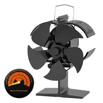 Черный каминный вентилятор Мини-5-створчатая воздушная печь Экологически Чистый бесшумный вентилятор Эффективное распределение тепла в домашних хозяйствах