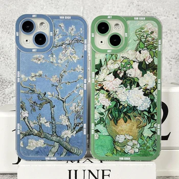 Чехол для iPhone 15 14 13 12 11 Pro Max Cover Van Gogh Oil Painting Flower Series