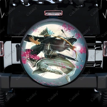 Чехол для запасного колеса с рисунком Samurai Japan Водонепроницаемая защита от солнца, подходит для любого автомобиля, Автоаксессуары 14-17 дюймов