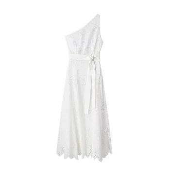 Элегантное Женское Платье YENKYE С Поясом Белого Цвета С Асимметричной Вышивкой Party Vestidos
