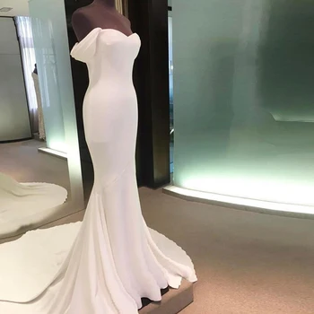 Элегантные простые свадебные платья русалка из мягкого атласа 2023 Белые свадебные платья цвета слоновой кости из спандекса Shouldr Marriage Noiva