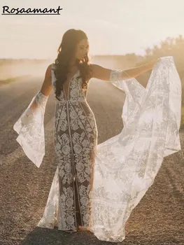 Элегантные свадебные платья в стиле бохо 2023 Русалка с V-образным вырезом и аппликацией на спине, свадебное платье, сшитое на заказ для женщин, Vestidos De Novia