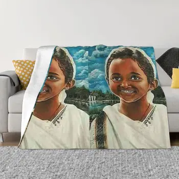 Эфиопская Живопись Искусство Красивая Девушка Хабеша Улыбка Портативные Теплые Одеяла для Постельных Принадлежностей Путешествия