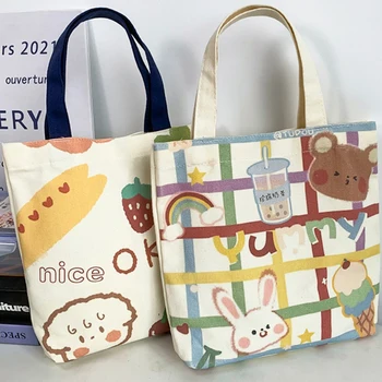 Японские Новые модные холщовые сумки-тоут для женщин, повседневная дизайнерская сумка для покупок, мультяшные маленькие сумки через плечо в японском стиле